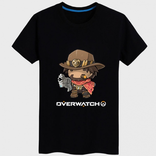 Cartoon Overwatch Mccree Tee Black Short Sleeve Couple T-shirt