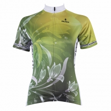 Short sleeve cycling jersey printed with lily flower for summer green color for girls